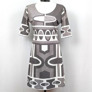 NWT Paganne Mini Dress Short Sleeve Geometric Art Deco Two Tone Gray Packable S